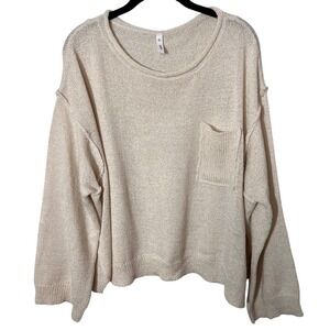 Neutral Oversized Boxy Cream Sweater Winter Exposed Seams Ribbed Soft Boho Md/Lg